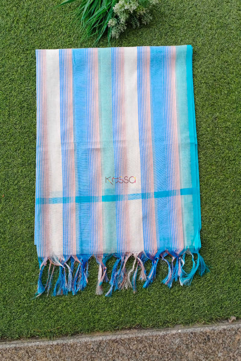 Image for Kusvaa Kudu03a Chanderi Blue And White Dupatta