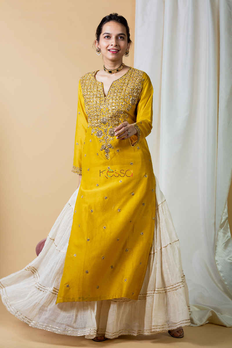 Image for Kusvaa Kupa07 Gamboge Yellow Chanderi Silk Kurta Featured