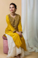Image for Kusvaa Kupa07 Gamboge Yellow Chanderi Silk Kurta Sitting
