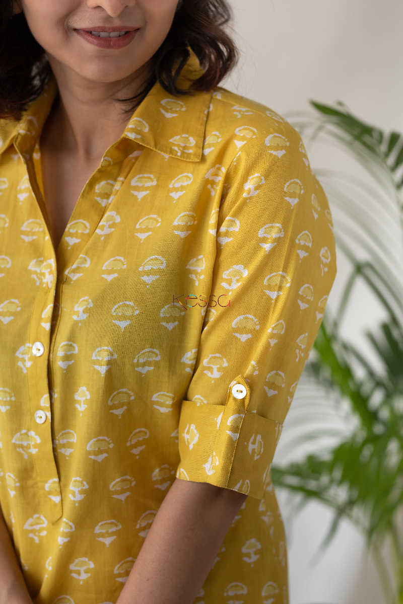Image for Kusvaa Sa10 Mandalay Yellow Regular Wear Kurta Close