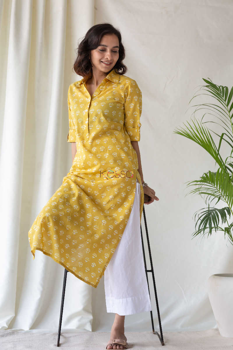 Image for Kusvaa Sa10 Mandalay Yellow Regular Wear Kurta Front Sit