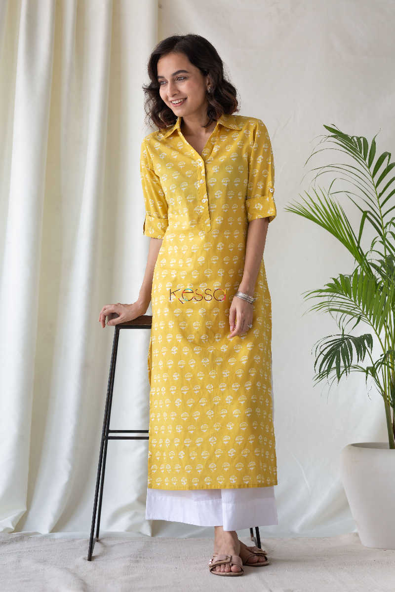 Image for Kusvaa Sa10 Mandalay Yellow Regular Wear Kurta