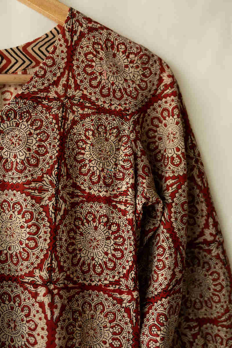 Image for Kusvaa Ws120 Tamarillo Sandal Ajrakh Print Short Kurti Close