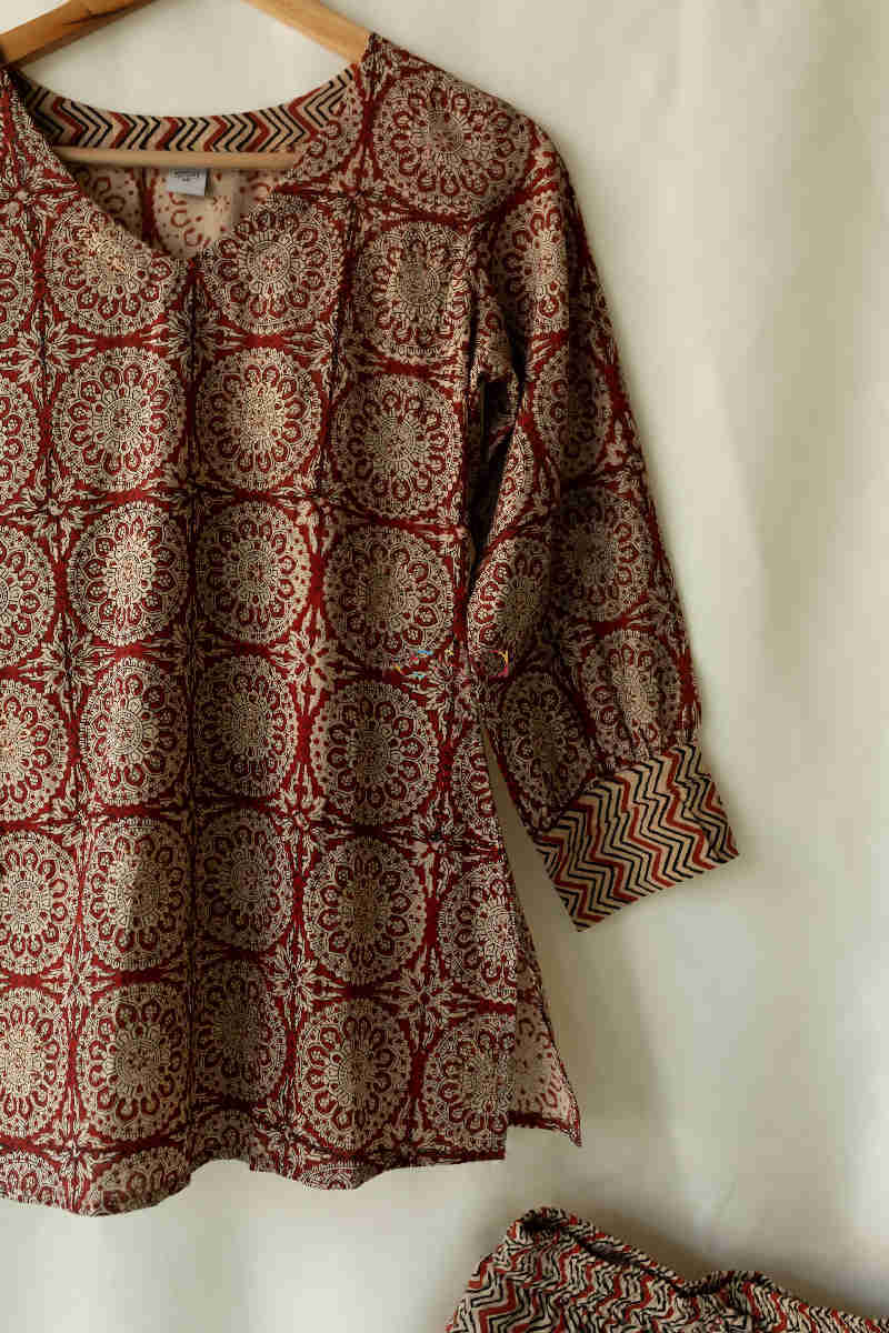 Image for Kusvaa Ws120 Tamarillo Sandal Ajrakh Print Short Kurti