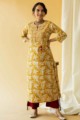 Image for Kusvaa Ws576 Golden Grass Block Print Kurta Front