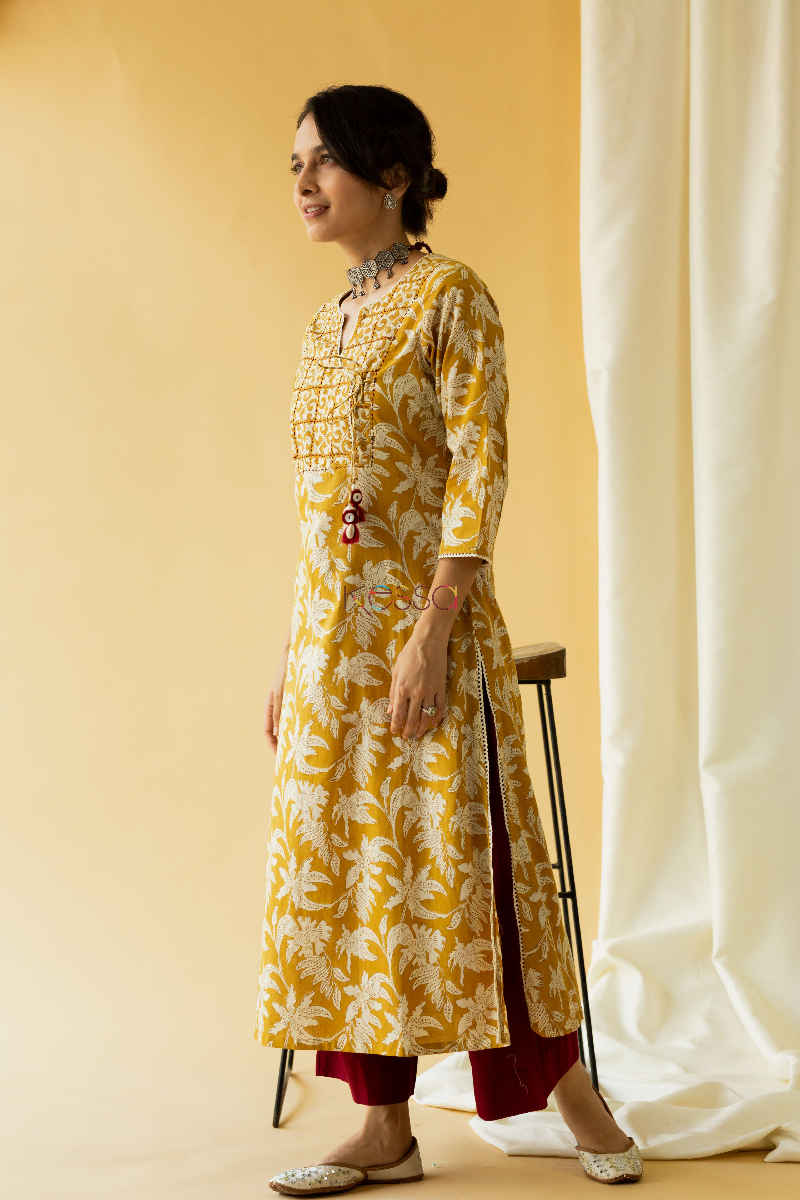 Image for Kusvaa Ws576 Golden Grass Block Print Kurta Side