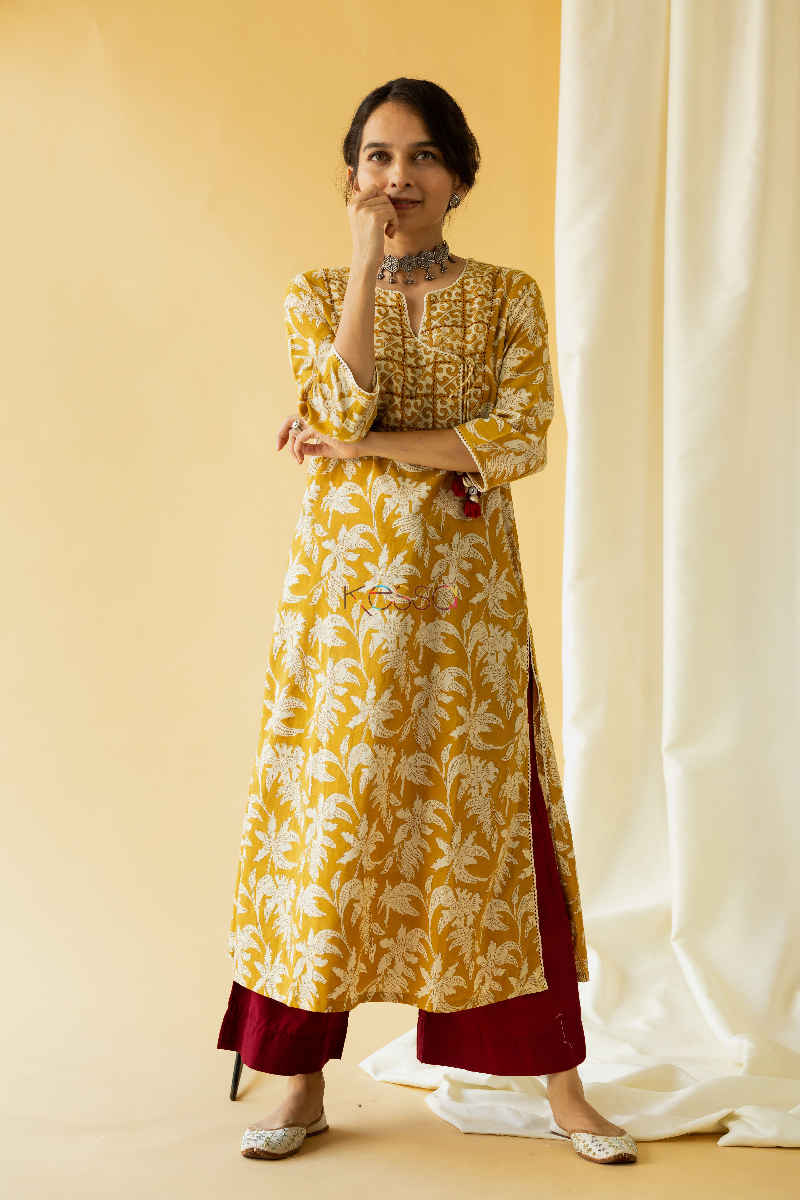 Image for Kusvaa Ws576 Golden Grass Block Print Kurta