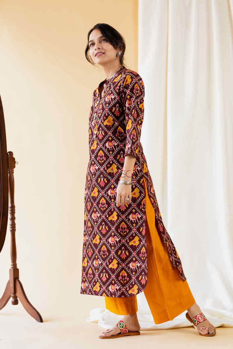 Image for Kusvaa Ws577 Cedar Golden Bell Straight Cotton Kurta Side