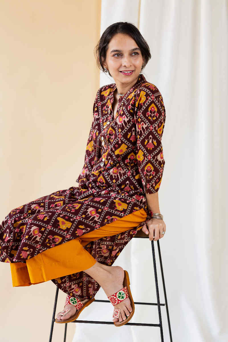 Image for Kusvaa Ws577 Cedar Golden Bell Straight Cotton Kurta Sit