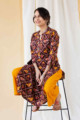 Image for Kusvaa Ws577 Cedar Golden Bell Straight Cotton Kurta Sitting
