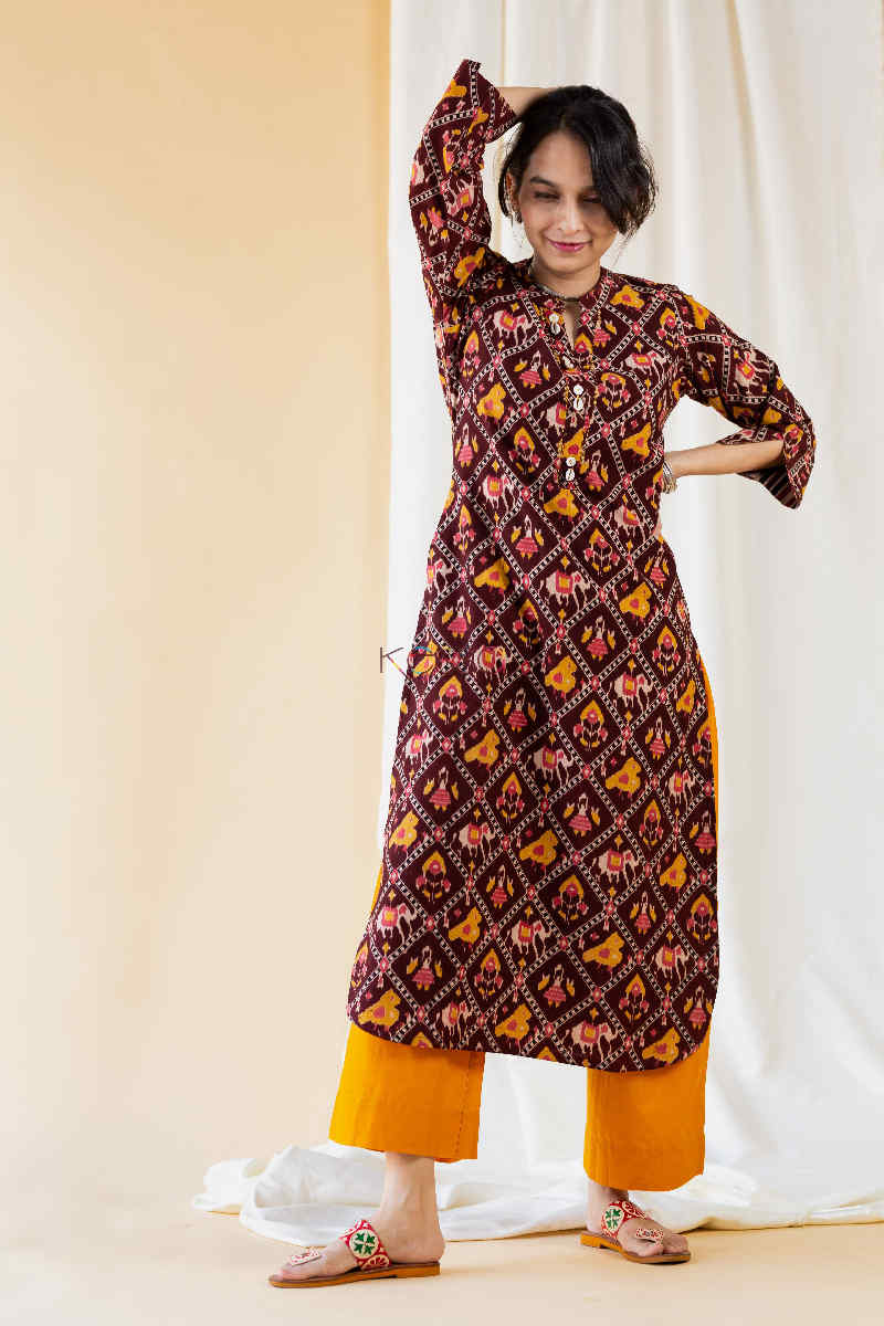 Image for Kusvaa Ws577 Cedar Golden Bell Straight Cotton Kurta