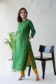 Image for Kusvaa Ws578 Green Pea Wild Willow Kantha South Cotton Kurta Cut