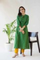 Image for Kusvaa Ws578 Green Pea Wild Willow Kantha South Cotton Kurta Front