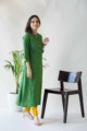 Image for Kusvaa Ws578 Green Pea Wild Willow Kantha South Cotton Kurta Long