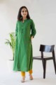 Image for Kusvaa Ws578 Green Pea Wild Willow Kantha South Cotton Kurta Pocket