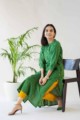 Image for Kusvaa Ws578 Green Pea Wild Willow Kantha South Cotton Kurta Sitting