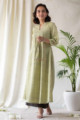 Image for Kusvaa Ws579 Straw Green Lenin A Line Kurta Pose