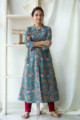 Image for Kusvaa Wsr122 Ming Blue Block Print A Line Kurta