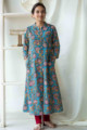 Image for Kusvaa Wsr122 Ming Blue Block Print A Line Kurta Pockets
