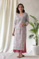 Image for Kusvaa Wsr123 Puce Pink Sage Green Handblock Print Kurta