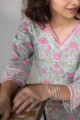 Image for Kusvaa Wsr123 Puce Pink Sage Green Handblock Print Kurta Closeup