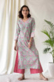 Image for Kusvaa Wsr123 Puce Pink Sage Green Handblock Print Kurta Front