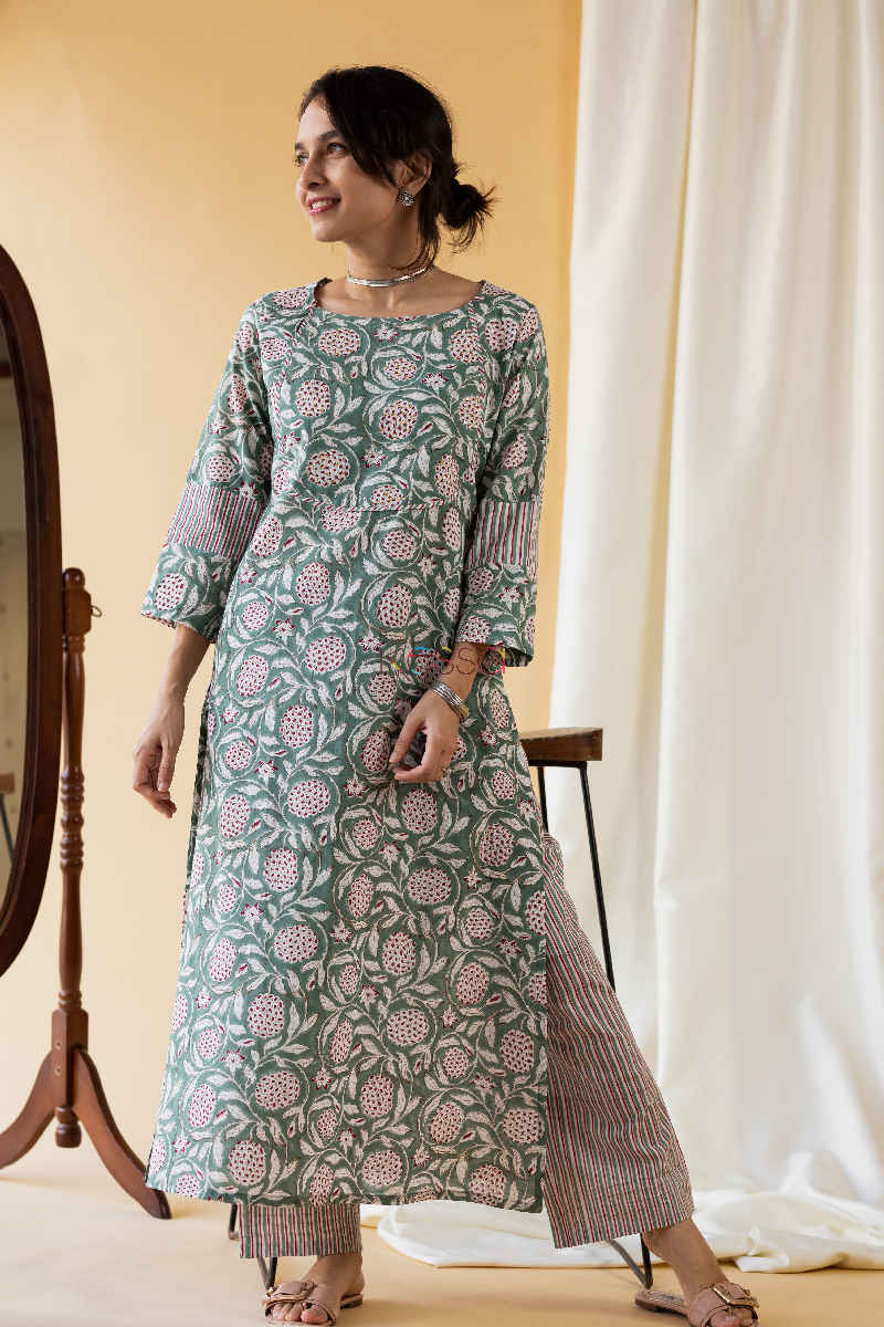 Image for Kusvaa Wsr125 Sage Green Night Shadz Kurta Pant Set Featured