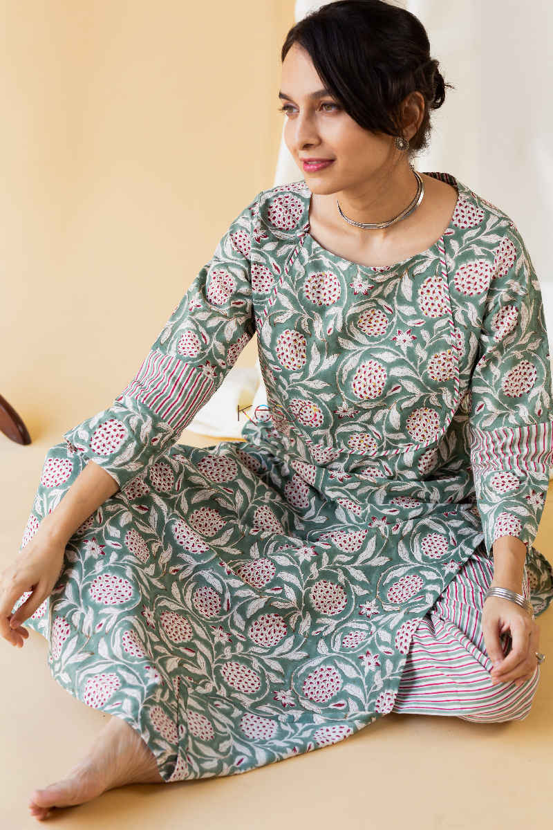 Image for Kusvaa Wsr125 Sage Green Night Shadz Kurta Pant Set Sitting