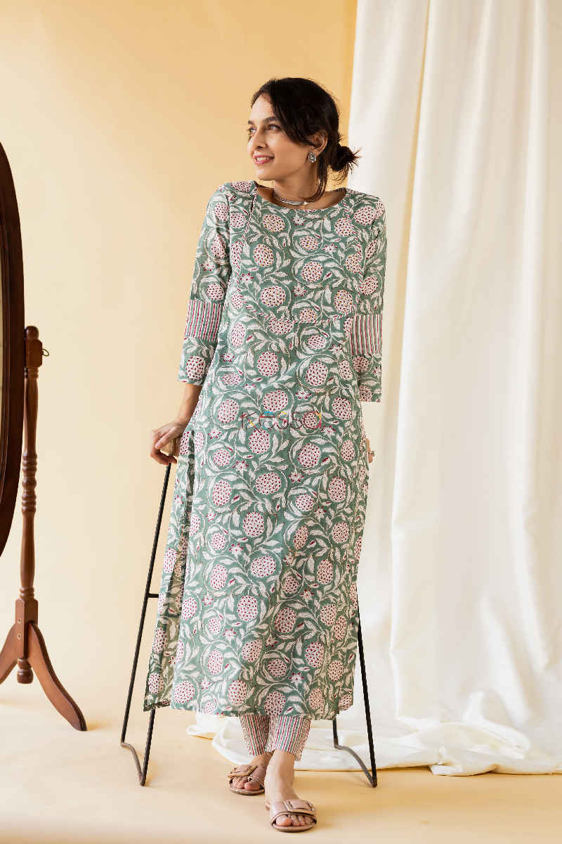 Image for Kusvaa Wsr125 Sage Green Night Shadz Kurta Pant Set