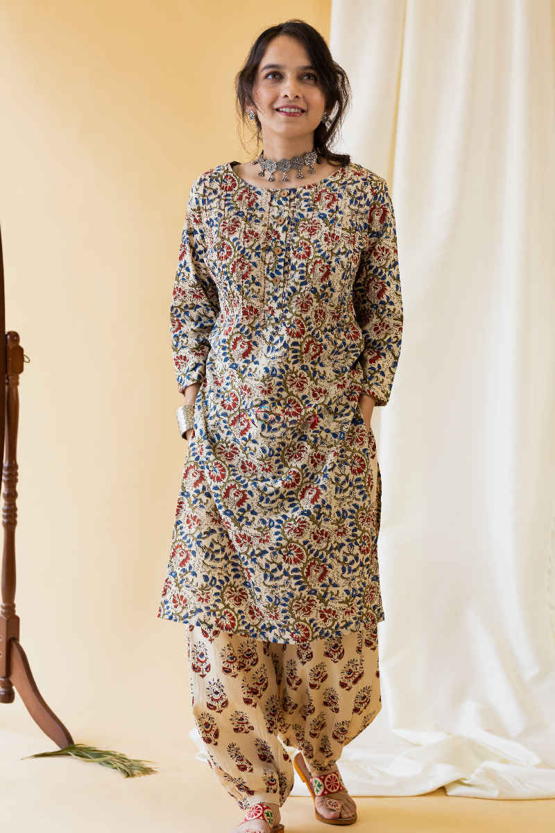 Image for Kusvaa Wsr126 Muesli Multicolor Kantha Kurta Pant Set Pocket