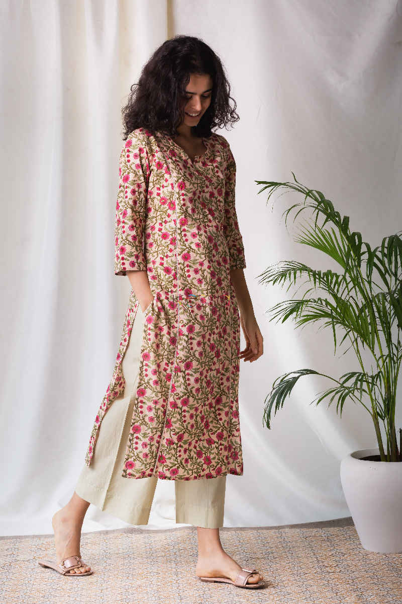 Image for Kusvaa Wsr127 Old Rose Block Print Kurta Side