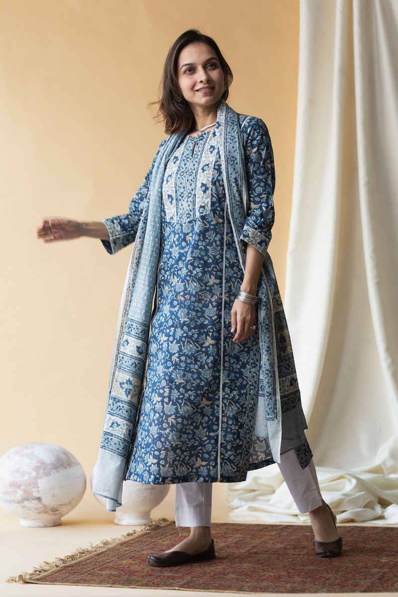 Image for Kesskuoj126 Indigo Blue White Indigo Kurta Dupatta Set Featured