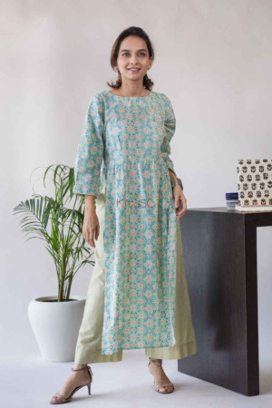 Image for Kusvaa Aep04 Cascade Blue Green Straight Fit Kurta Featured