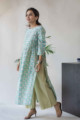 Image for Kusvaa Aep04 Cascade Blue Green Straight Fit Kurta Walk