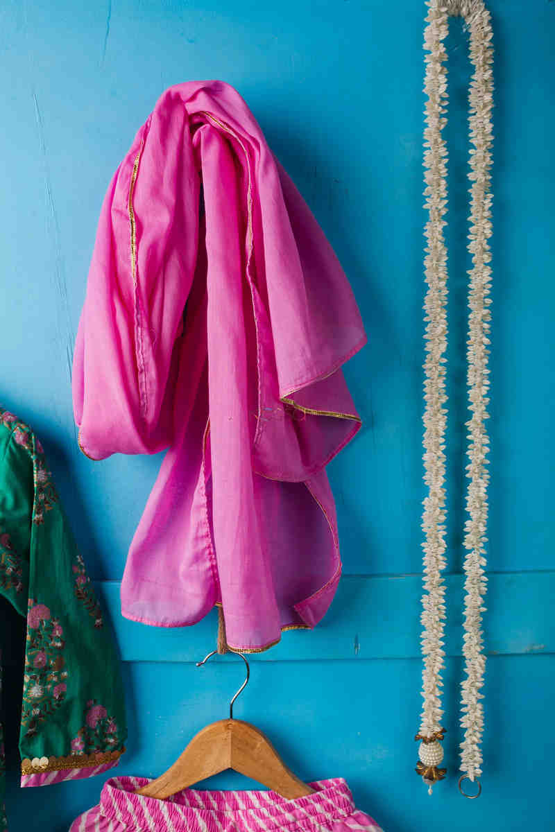 Image for Kusvaa Aj11 Viridian Green Pink Complete Suit Set Dupatta
