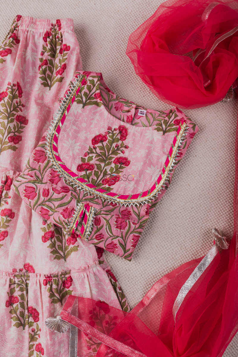 Image for Kusvaa Aj12 Cranberry Pink Block Printed Sharara Complete Set Featured
