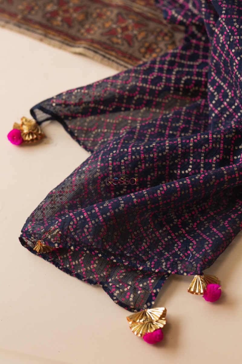 Image for Kusvaa Avdaf13 Mirage Blue And Pink Kurta Palazzo And Kota Doria Dupatta Dupatta