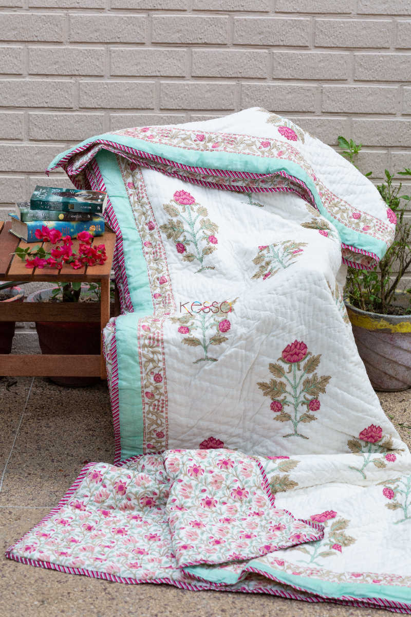 Image for Kusvaa Kaq59 Cranberry Pink And Turquoise Double Bed Quilt