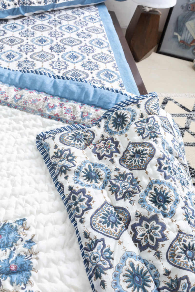 Image for Kusvaa Kaq69 Smalt Blue Double Bed Quilt Closeup