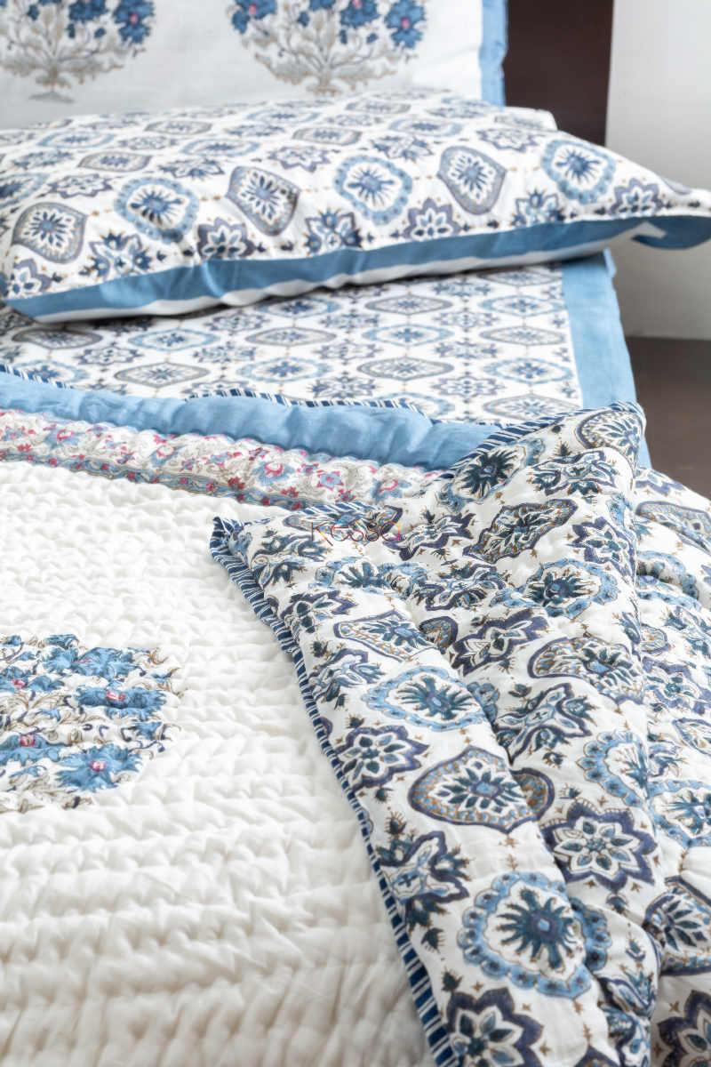 Image for Kusvaa Kaq69 Smalt Blue Double Bed Quilt Front