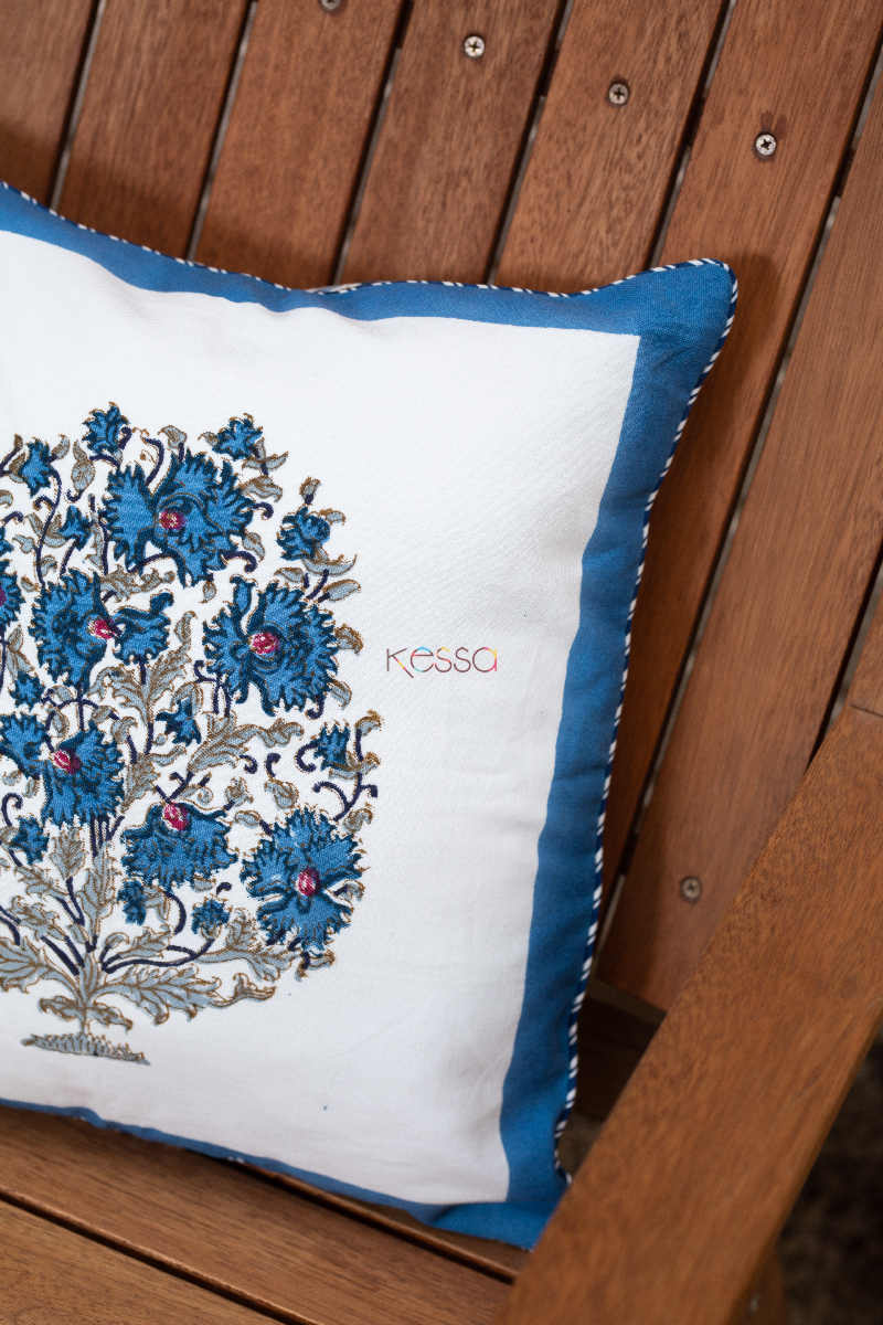 Image for Kusvaa Kch01 Nepal Blue Block Print Cushions Closeup