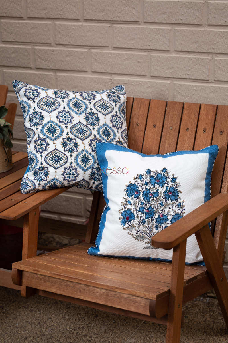 Image for Kusvaa Kch01 Nepal Blue Block Print Cushions Mix