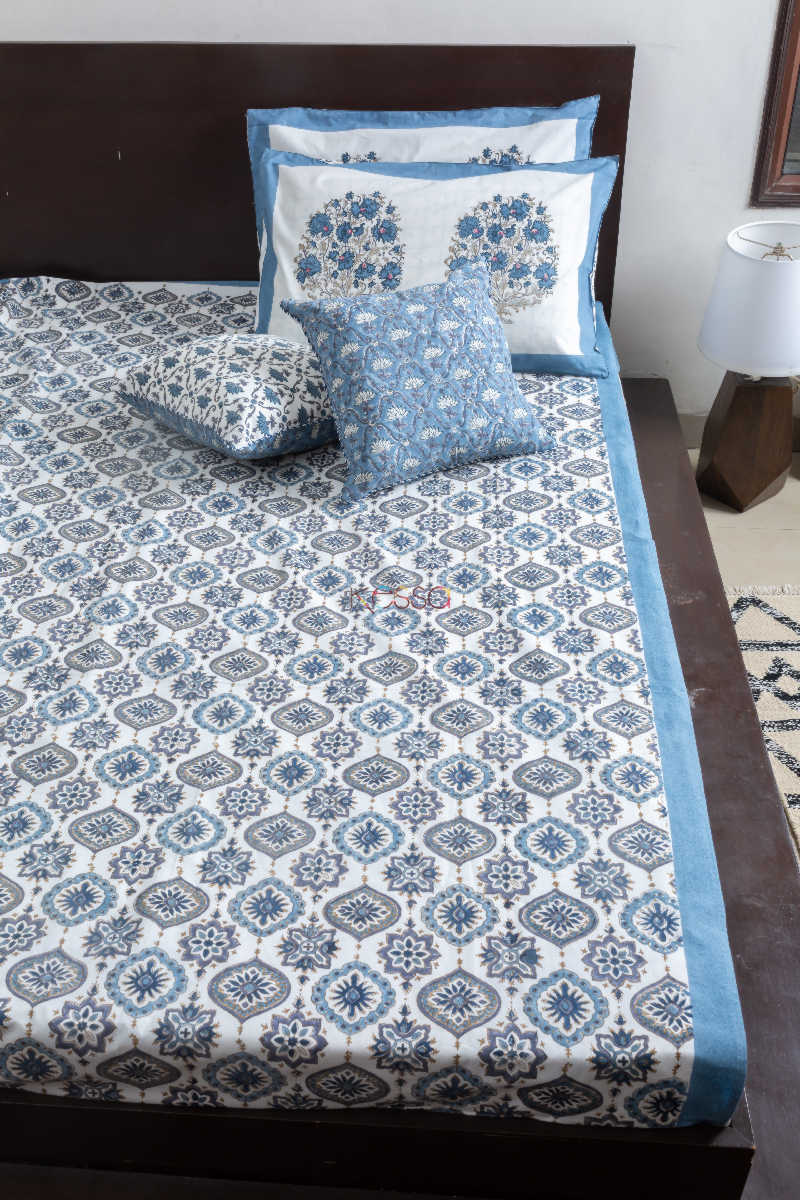 Image for Kusvaa Kpb27 Nepal Blue Block Print Double Bedsheet Featured