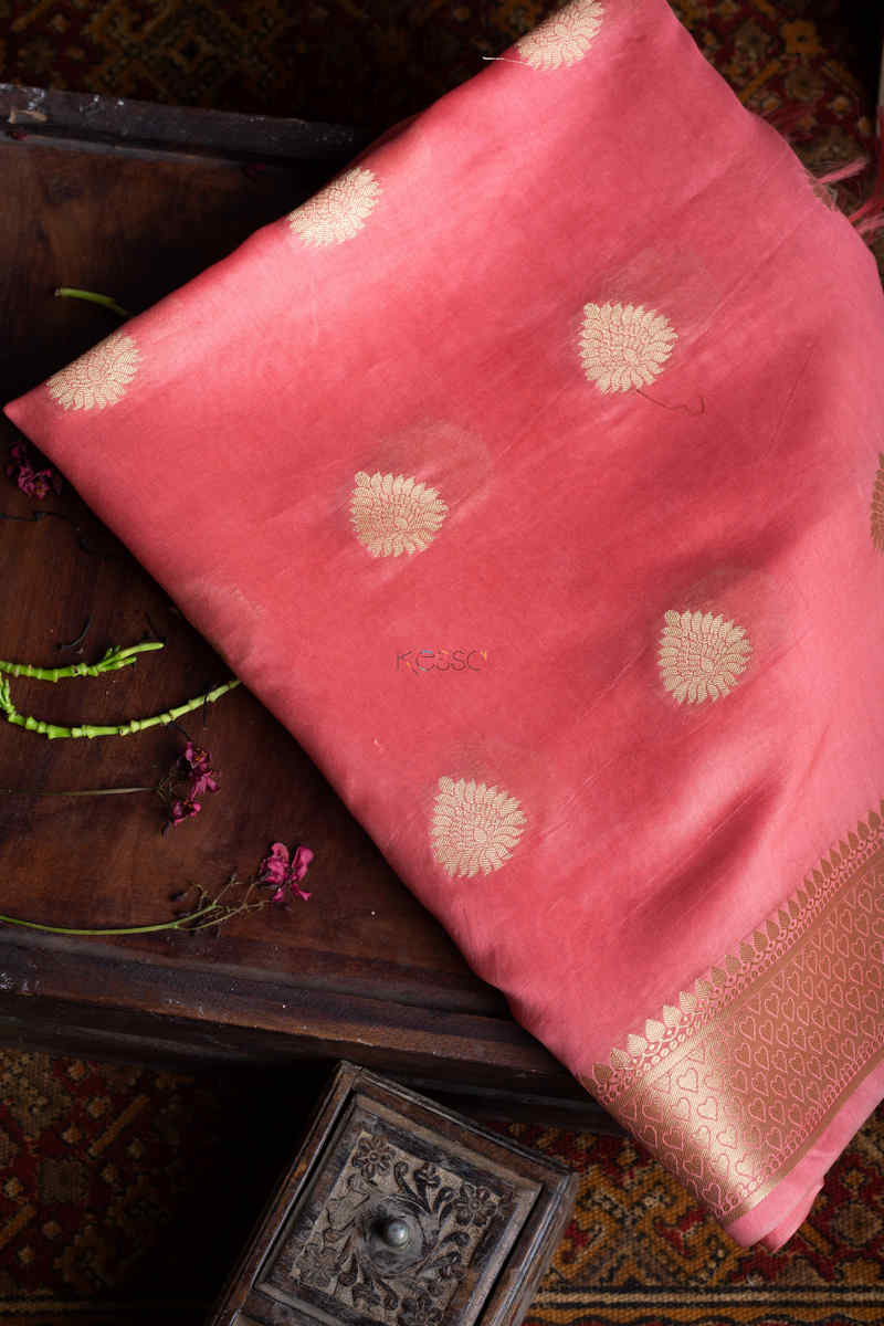 Image for Kusvaa Msdupatta08 Carnation Peach Banarsi Dupatta Fold