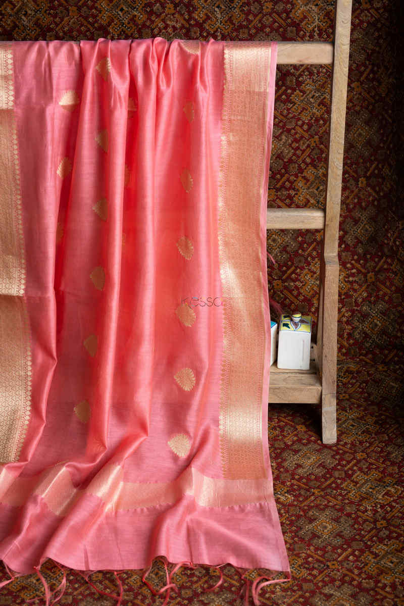 Image for Kusvaa Msdupatta08 Carnation Peach Banarsi Dupatta