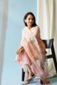 Image for Kusvaa Nekurta01 Mandys Pink Linen Kurta Dupatta Set Sitting