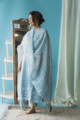 Image for Kusvaa Nekurta02 Submarine Blue Linen Kurta Dupatta Set Side
