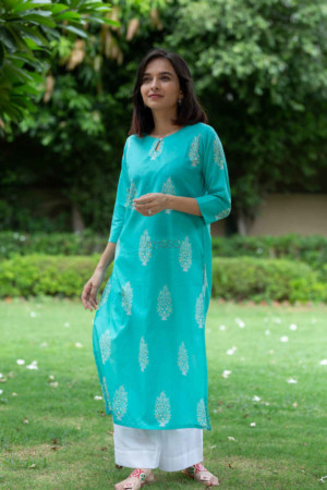 Image for Kusvaa Taf32 Picton Blue Regular Wear Kurta
