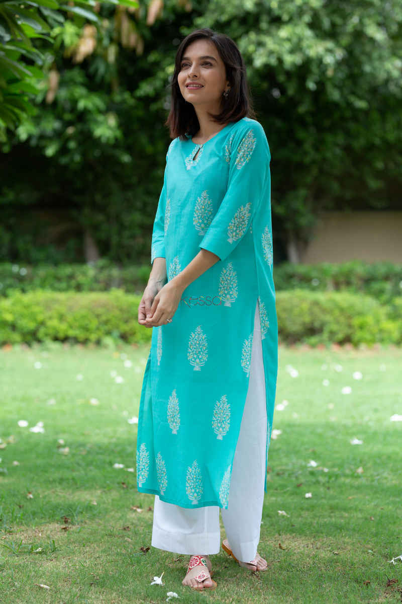 Image for Kusvaa Taf32 Picton Blue Regular Wear Kurta Move