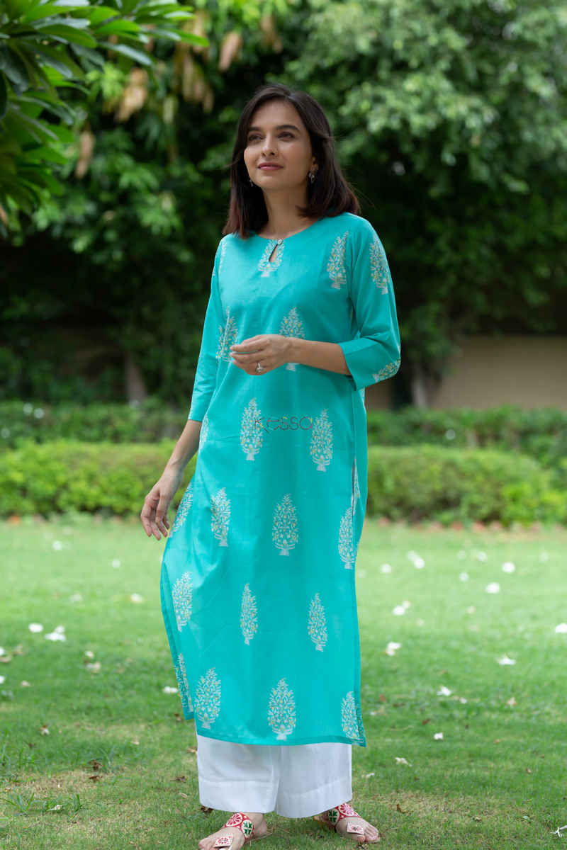 Image for Kusvaa Taf32 Picton Blue Regular Wear Kurta